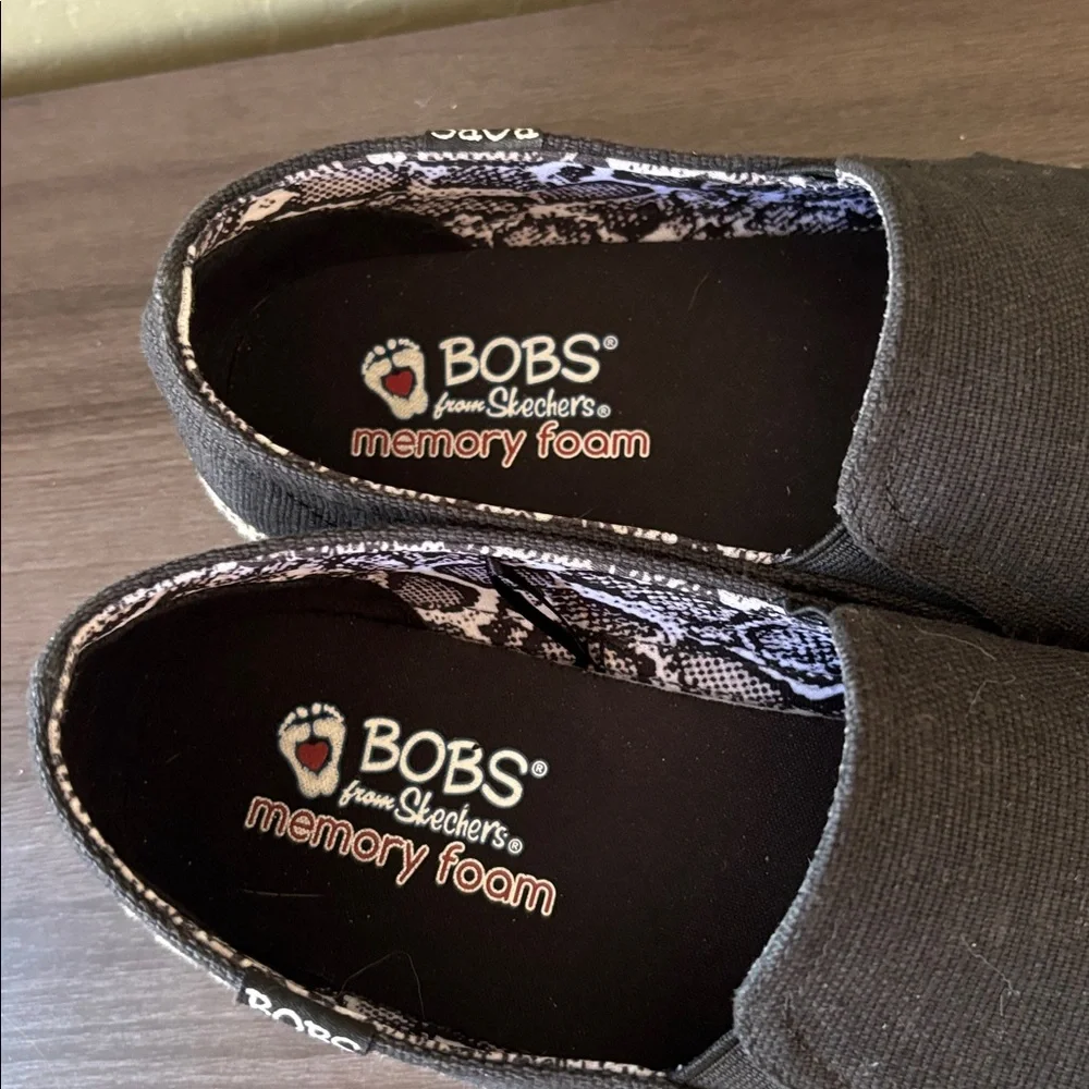 BOBS by Skechers Bobs‎ Black Flexpadrille Flat Loafer Twin Gore Slip On Size 9.5